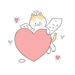 Cartoon cute Valentines day cupid cat and love vector.