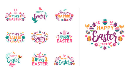 Fototapeta na wymiar Happy Easter, vector symbols, logo, badges and lettering design
