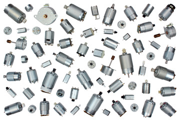 Small electrical dc motors, isolated on white background