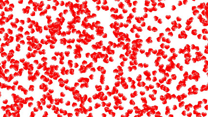 Simple 3d small hearts randomly scattered on white background, large size texture