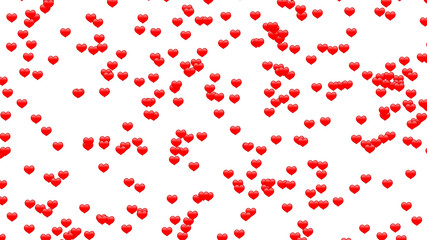 Simple 3d small hearts randomly scattered on white background, large size texture