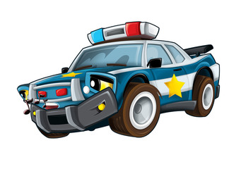 Cartoon smiling police car on white background - illustration for children