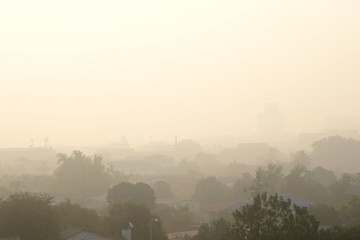 View of Dust pollution in Bangkok area region exceeds safety level.