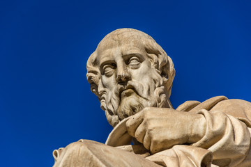 Statue of the Greek philosopher Plato in front of the Academy of Athens, Greece