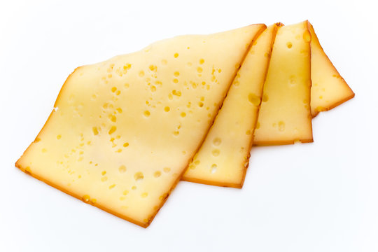 Cheese slices isolated on the white background.