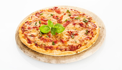 High angle view of Margherita pizza