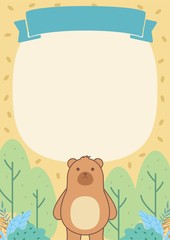 Cute card design template with bear illustration