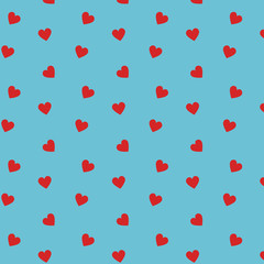 imple hearts seamless vector pattern. Valentines day background. Flat design endless chaotic texture made of tiny heart silhouettes.