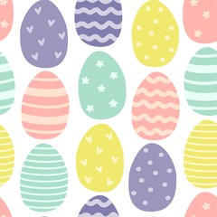 Easter seamless pattern with colorful eggs. Perfect for wallpaper, gift paper, web page background, spring greeting cards. Vector illustration.