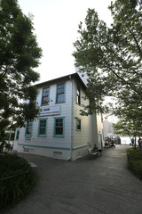 On the seafront is a building with an inscription Brooklyn ice cream
