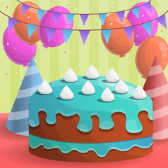 Colorful birthday cake concept background. Cartoon illustration of colorful birthday cake vector concept background for web design
