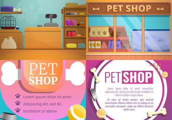 Pet store banner set. Cartoon illustration of pet store vector banner set for web design
