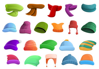 Winter headwear icons set. Cartoon set of winter headwear vector icons for web design