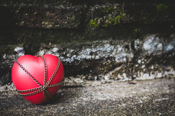 Red heart concept, red heart chained with nature.