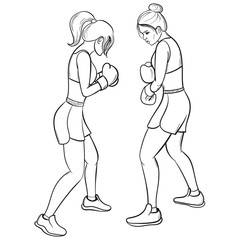 Woman boxing. Girls sparring. Vector illustration