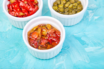 Italian preserved set - marinated capers and pepper, Sundried tomatoes