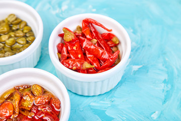 Italian preserved set - marinated capers and pepper, Sundried tomatoes