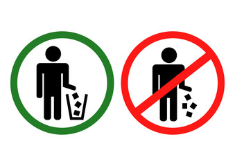  Circle No Littering Prohibited Sign, Icon or Label Isolate on White Background. Vector illustration