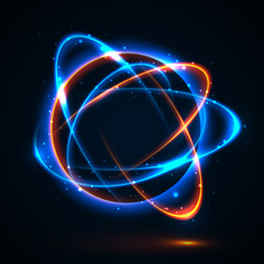 Vector light effect. The object s light stroke. Circular lens flare. Abstract rotational lines. Power energy element. Luminous sci-fi. Shining neon lights cosmic abstract frame. Magic round frame.