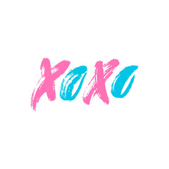 Xoxo. Hand drawn lettering. Happy Valentine's Day. Hugs and kisses. Love. Ink letters. Textured word. Valentine card, postcard, banner, poster, print on clothes. Vector illustration, eps10