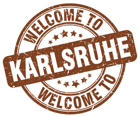 welcome to Karlsruhe brown round vintage stamp