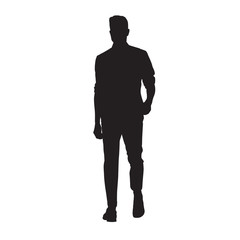 Man in shirt walking forward, isolated vector silhouette, young people
