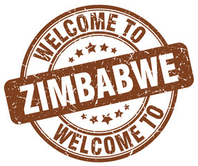 welcome to Zimbabwe brown round vintage stamp