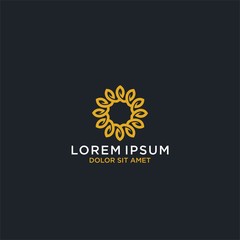 Fototapeta premium Luxury gold flower in linear style. Flower logo icon vector