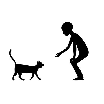 Boy and cat. Vector silhouette.