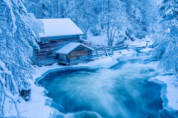 Blue winter river cabin 