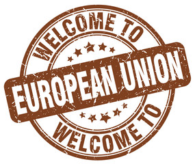 welcome to european union brown round vintage stamp