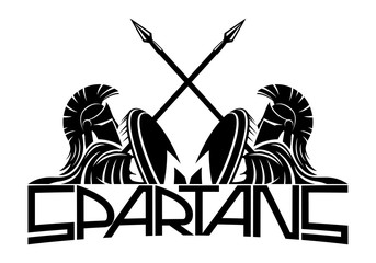 Two spartans with shields and spears on a white background.