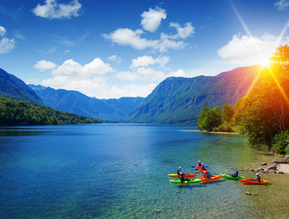  Kayakers on mountain lake