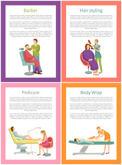 Hair Styling Barber Hairdresser Posters Set Vector