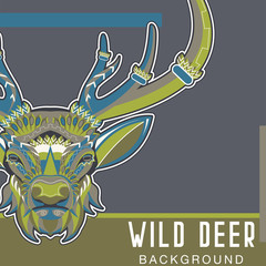 Deer. Wild deer. Vintage illustration typography t-shirt printing