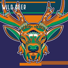 Deer. Wild deer. Vintage illustration typography t-shirt printing
