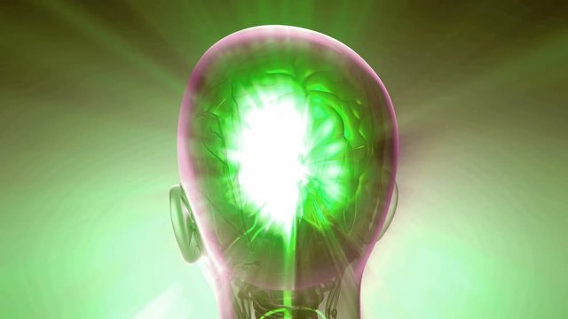 science anatomy scan of human brain glowing with yellow