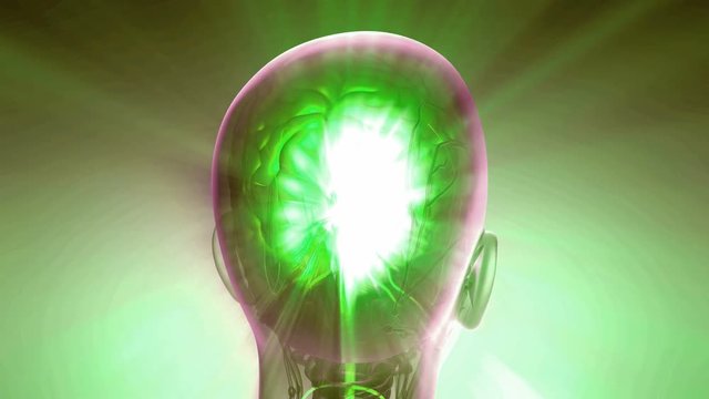 science anatomy scan of human brain glowing with yellow