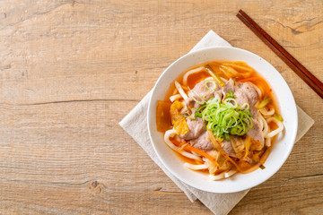 udon ramen noodle with pork and kimchi