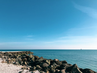 Scenic View Of Sea Against Blue Sky In Pomorie, Bulgaria.