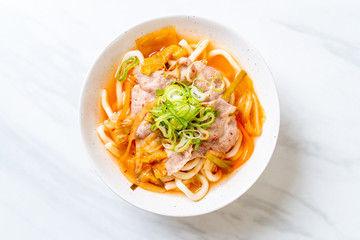 udon ramen noodle with pork and kimchi