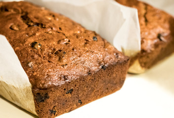 Fresh baked chocolate banana nut bread.