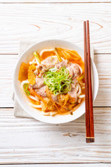 udon ramen noodle with pork and kimchi