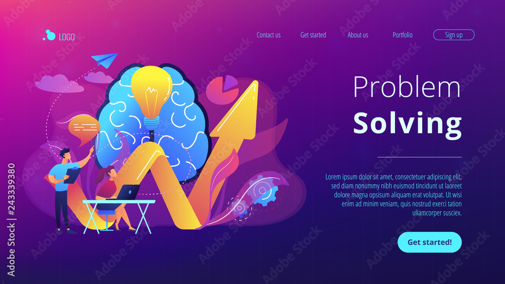 Wall mural brain, lightbulb and business team solving problem. innovative solution, problem-solving and crisis 