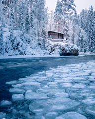 Blue winter river cabin 