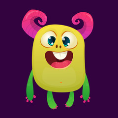 Cartoon funny monster. Halloween vector illustration of excited monster