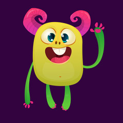 Cartoon funny monster. Halloween vector illustration of excited monster