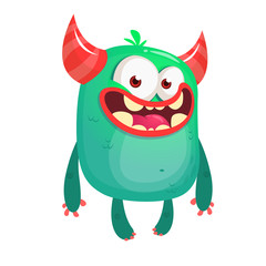 Fototapeta premium Cartoon funny monster. Halloween vector illustration of excited monster