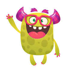 Funny cartoon monster wearing eyeglasses illustrated. Halloween vector illustration	