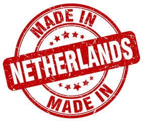 made in Netherlands red grunge round stamp